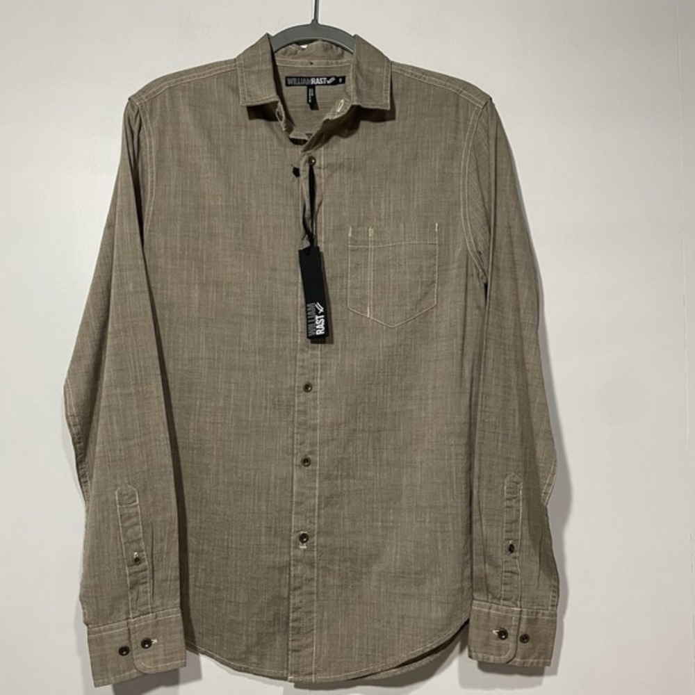 William Rast Mens Small Olive Green Button Up Shirt Cotton Long Sleeve office